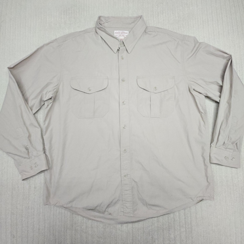 Filson Feather Cloth Shirt Men XL Beige Solid Long Sleeve Button Up Down Cotton